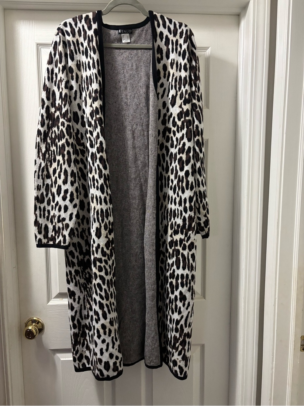 Venus Black, Brown & Cream Leopard Knit Duster Cardigan